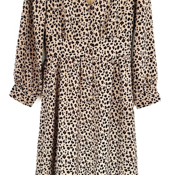 J.Crew Womens 0 Leopard Brown Button Front Midi Dress Long Sleeve - Picture 4 of 10